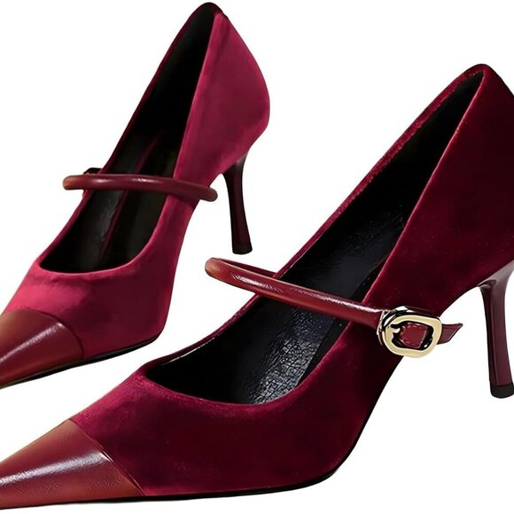 Women's Velvet Pointed Toe Pumps 2.8 Inch Stiletto Heels Slip On Dress Shoes - Picture 6 of 6